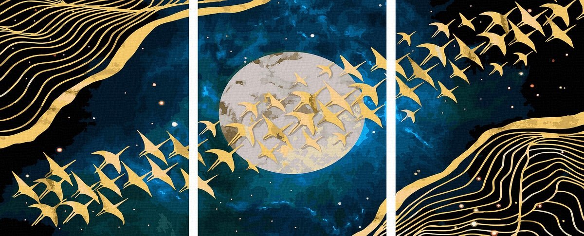 Golden Birds and Moon